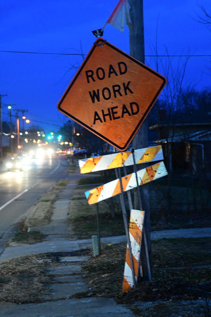 A road construction sign warns drivers to slow down due to road work on Garth Ave. on Wednesday, Dec. 2, in Columbia.
